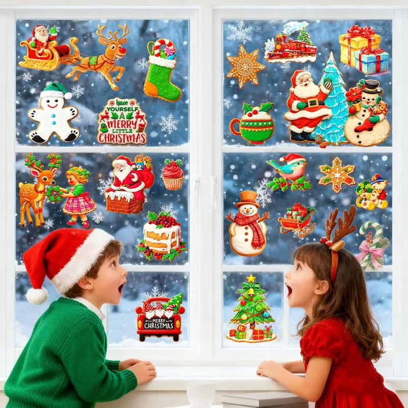 DothRayan Christmas Window Clings, 9 Sheets Christmas Party Window Clings Decoration for Glass Windom Indoor and Outdoor Home Decor, Santa Claus,Snowman, Christmas Tree,Snowflake - Image 2